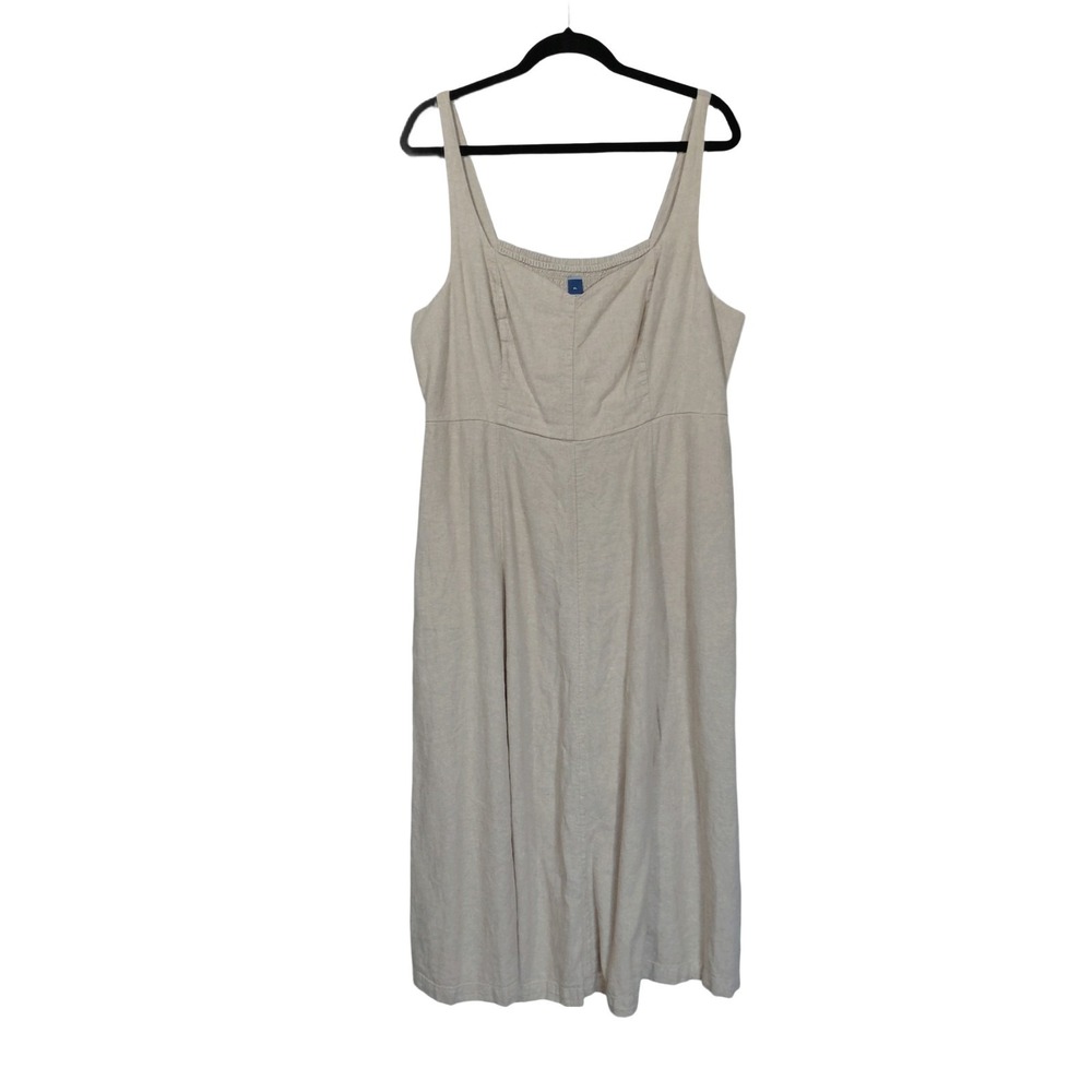 Old Navy Sleeveless Notch Neck Flax Linen Blend Midi Dress Women's XL Tan